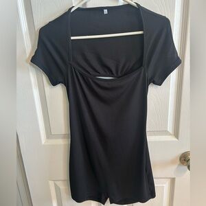 Black Ribbed Short Sleeve Bodysuit with open back!